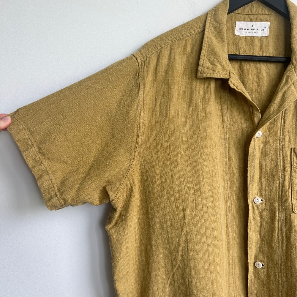 Imogene and Willie Mens Serra XXL Linen Cotton Herringbone Camp Shirt Yellow - Picture 4 of 10